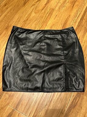 Fashion Nova Black Faux Leather Mini Skirt with Side Slit Detail